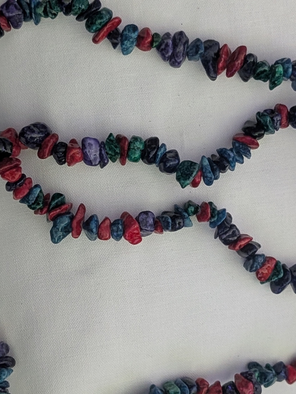 Multicolor Chip Bead Necklace — Red, Blue, Green, Purple